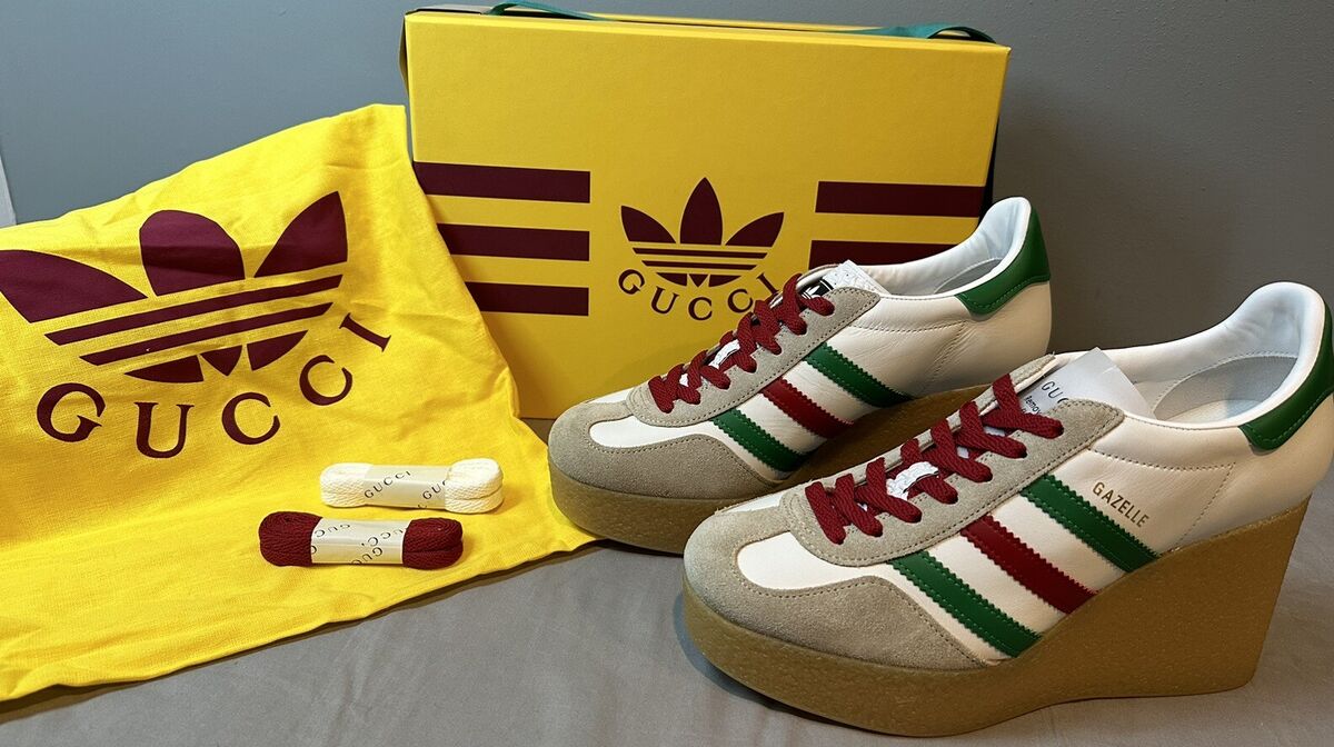 Gucci x Adidas Gazelle Leather Wedge Sneaker Women Size 40.5 Gucci x Adidas Gazelle Leather Wedge Sneaker Women Size 40.5