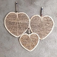 VINTAGE SET OF THREE  DECORATIVE HEART SHAPE WOVEN WALL ART