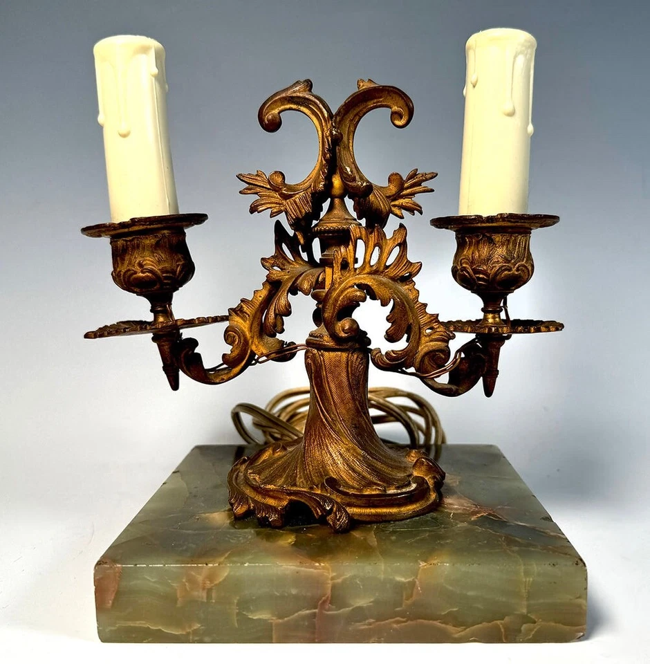 Antigua lámpara candelabro francesa Art Nouveau del siglo XIX, base de mármol Foto 4 de 4
