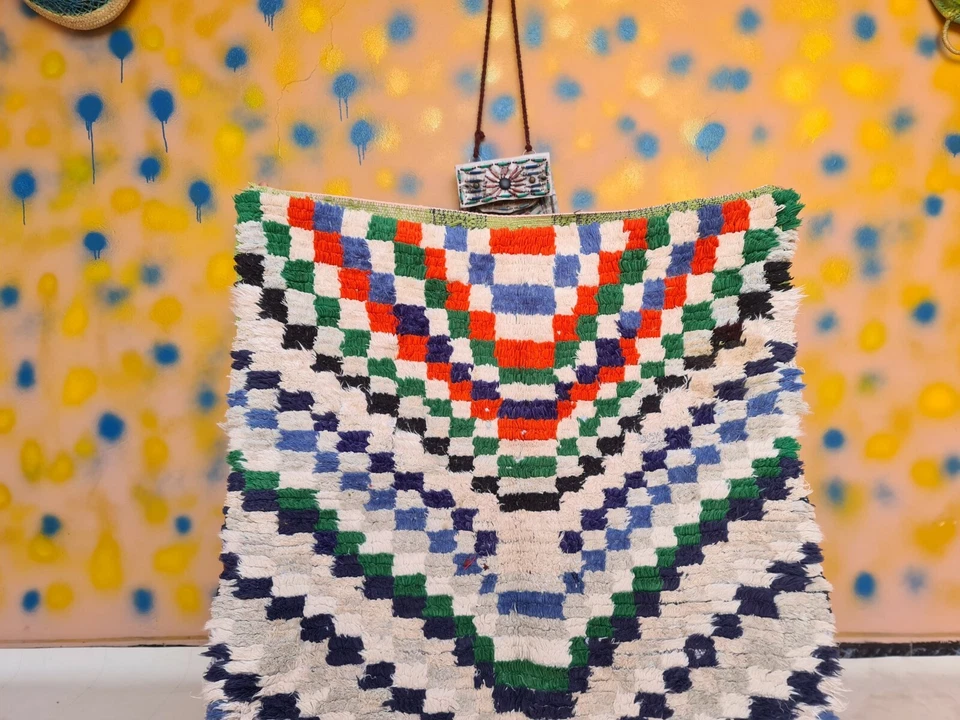 Auténtica alfombra hecha a mano marroquí Boucherouite 3 pies 1 x 6 pies alfombra de algodón multicolor Foto 2 de 4