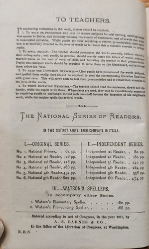 National Elementary Speller HC Book Parker & Watson 1875 Child's School Book - Picture 3 of 4