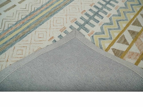 Handgetufteter 5x8 mehrfarbiger Streifen Design Wollflächenteppich - DD/MA233 - Bild 5 von 11