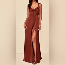 Azazie Alexia stretch Satin Dress In Auburn Size 8 New With Tags