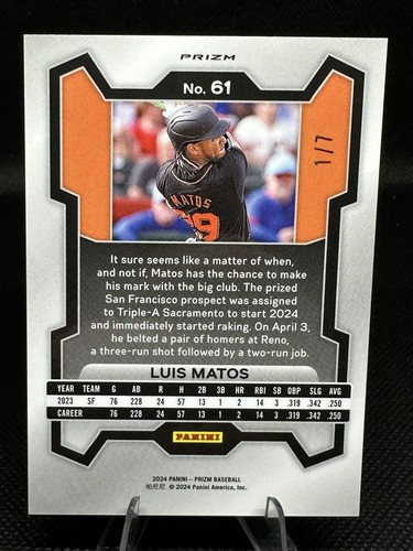 Luis Matos 2024 Panini Prizm Baseball Gold Shimmer Prizm 1/7 FOTL Giants - Picture 2 of 3