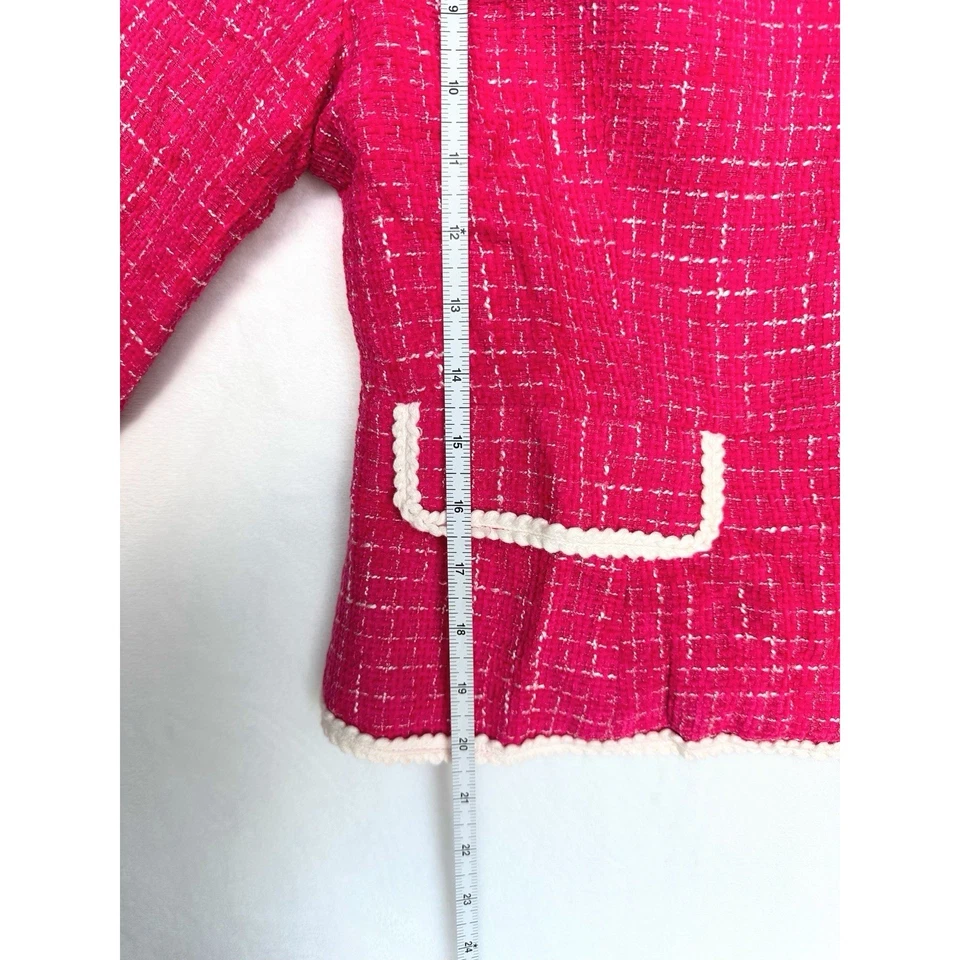 Lo último Blazer Rosa a Cuadros Tweed Manga Larga Frente Abierto Talla S Trabajo Oficina Chaqueta Corta Foto 4 de 4