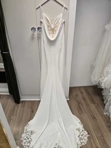 Stunning Crepe Wedding Dress With Incredible Beaded Train & Cowl Back, UK10-14 - Picture 10 of 11