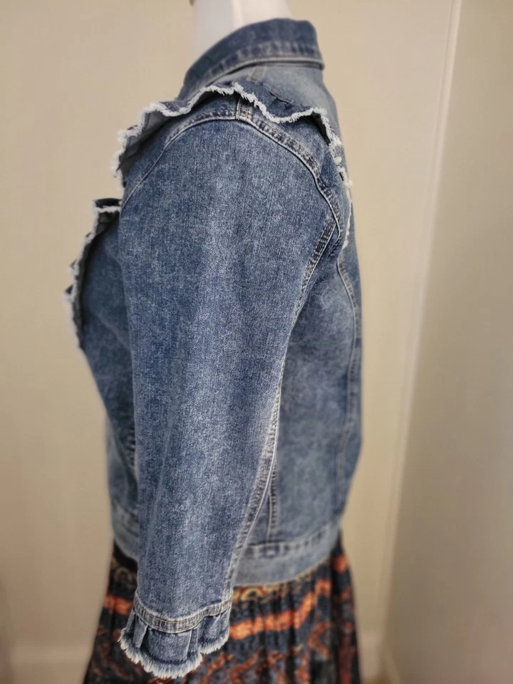 Chaqueta Denim LOGO By Lori Goldstein Detalle Volantes Azul Lavado Ácido Mujer Talla 12 Foto 3 de 4