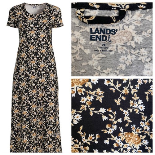 Lands End Women 20W 22 Short Sleeve T-Shirt Maxi House Dress 100% Cotton Comfy