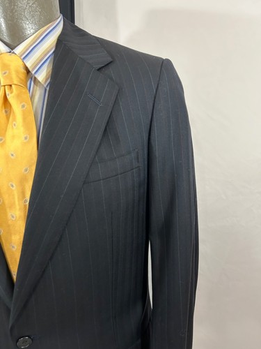 Traje Chester Barrie Savile Row Para Hombres Rayas Negras 100% Lana Plisado Frontal Talla 38R - Imagen 20 de 21