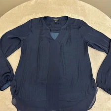 Simply Vera Vera Wang Women's V-Neck Blouse Navy Blue Size M