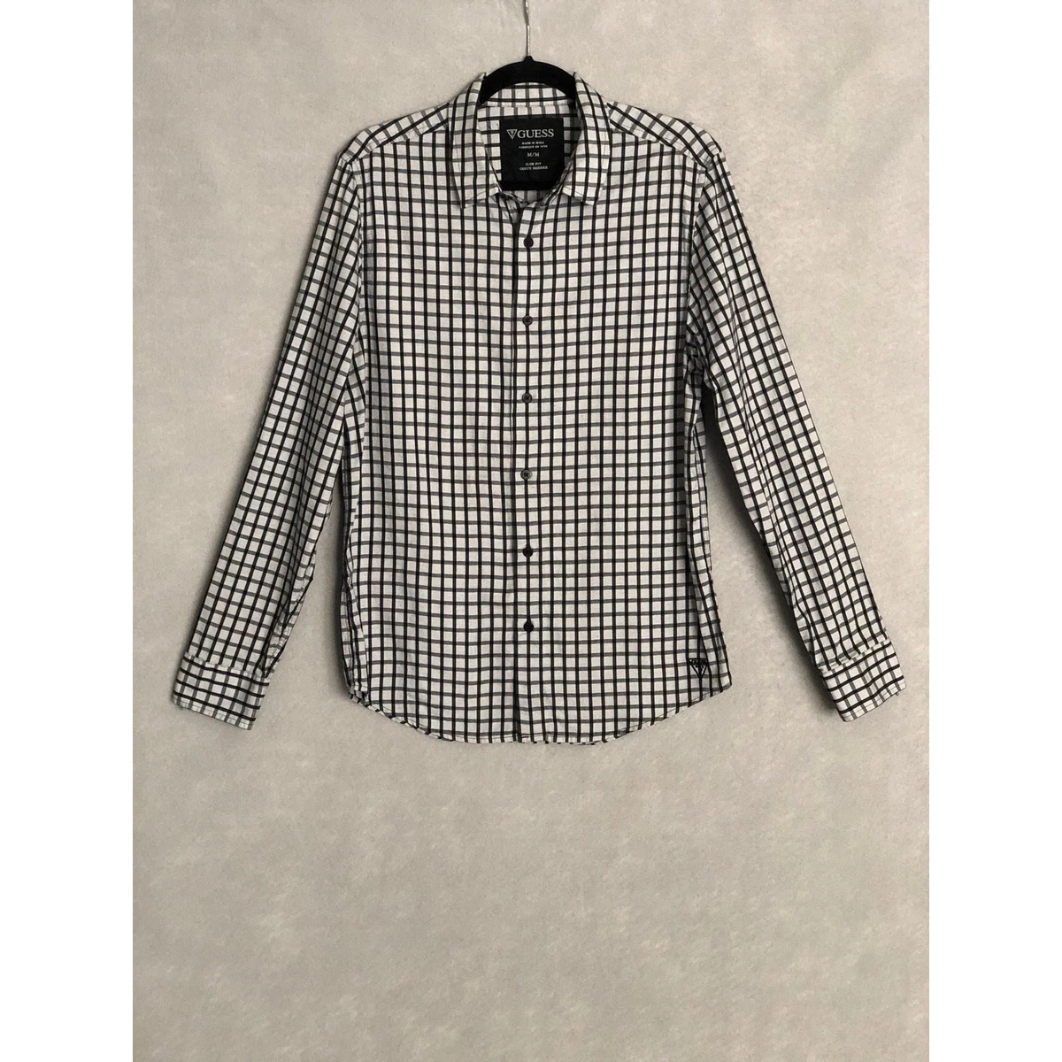 Camisa con botones GUESS para hombre calce medio ajustado manga larga a cuadros