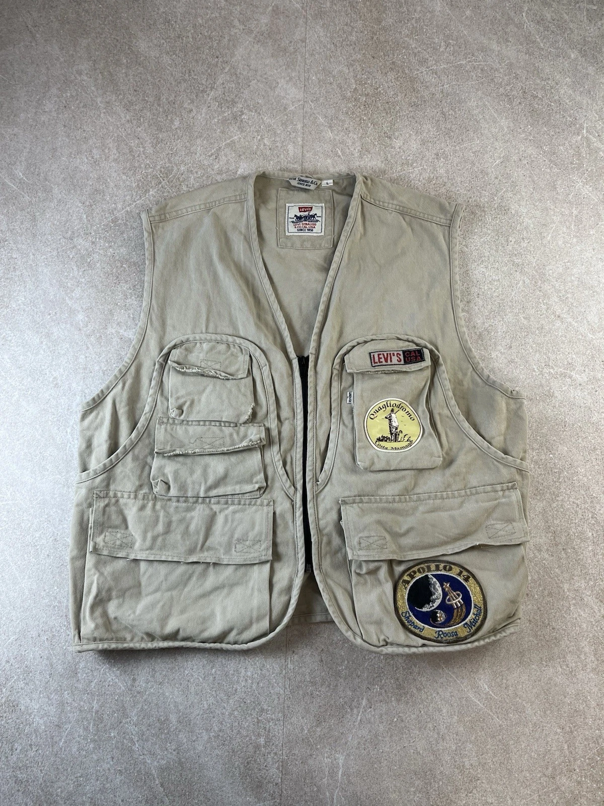Levis Fishing Vest Made in Italy L Cotton Utility Multi-Pocket Apollo 14 90s VTG