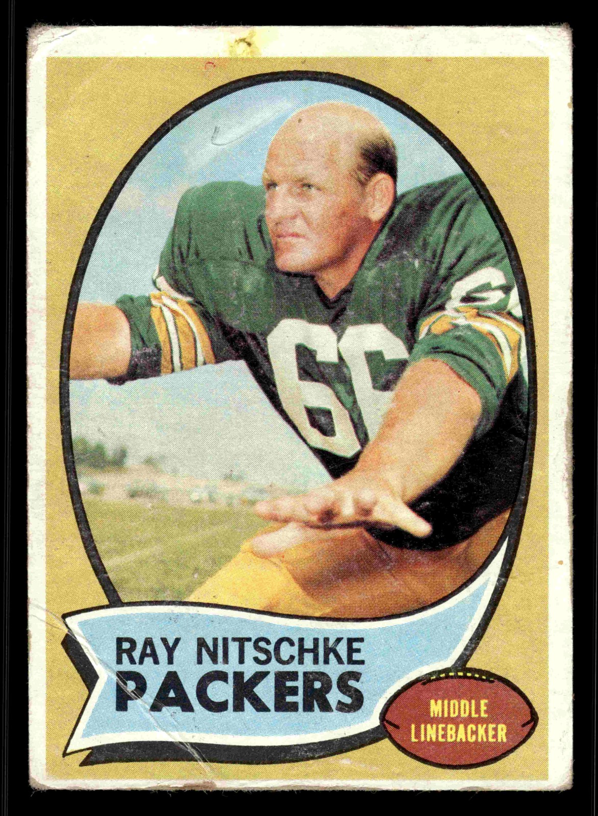 1970 Topps #55 Ray Nitschke (HOF) - Green Bay Packers (Low Grade)