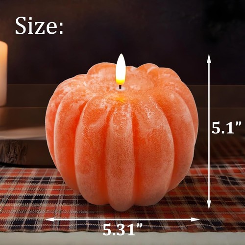 Flameless LED Pumpkin Candle, Remote Timer Fall & Halloween Decor, Orange - Picture 6 of 11