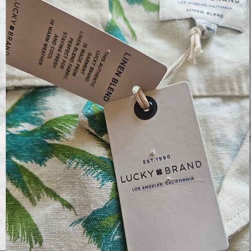 Camicia uomo Lucky Brand M misto lino palma hawaiana casual con bottoni nuova con etichetta - Foto 4 di 13