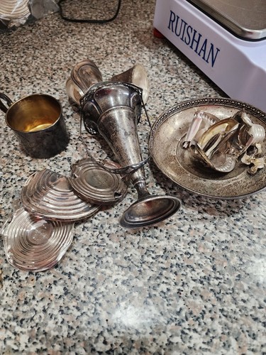 278 Grams Scrap Sterling Silver weight removed items and a cup...  all clean - Picture 1 of 11