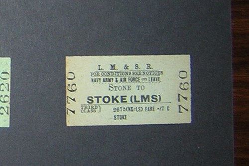 BR Bahnticket - LMR 3. Klasse Single Stoke to Stone - 03.09.1966