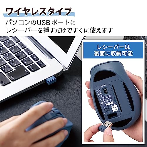 ELECOM Wireless Ergonomic Shape Mouse 2.4GHz with Mini USB Receiver Silent - Picture 6 of 7