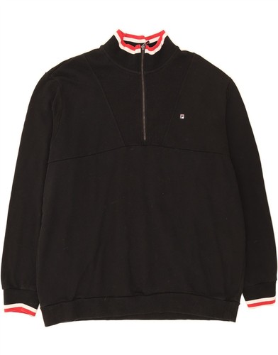 FILA Herren Zip Neck Sweatshirt Pullover 3XL Schwarz Baumwolle BR01