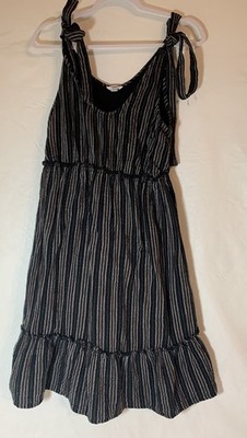Sonoma  Striped Cotton Tie-Shoulder Midi Dress BLACK & GRAY  M-Mat Boho