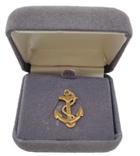Gold Tone Anchor & Rope Tie Tack Navy Boat Ship Gift Boxed w Pin, Chain, & Bar