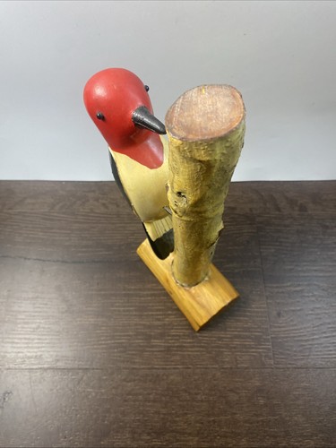 Hand Carved Hand Painted Woodpecker Bird Folk Art Wood Wildlife 10” - Picture 4 of 4