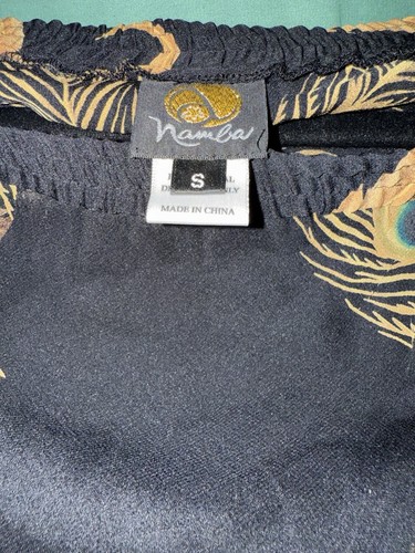 Anna Namba Silk Skirt Pull On Elastic Waist Peacock Feather Design sz.S - Picture 3 of 6