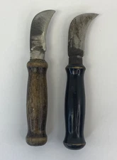 Two Vintage Carpet Linoleum Flooring Hook Knives w/ Wooden Handles