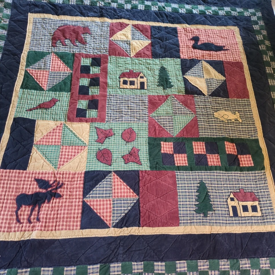 Handmade Cabin Patchwork Quilt F/Q Lodge Wildlife Plaid Corduroy Blanket Rustic - Image 3 of 4