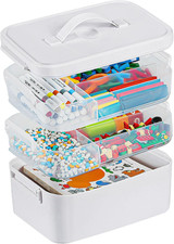 3-Layer Craft Storage Box Organizer with Removable Trays  Handle