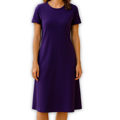 Vestido recto jersey púrpura Eileen Fisher viscosa spandex manga corta talla grande
