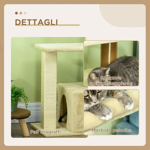 PawHut Albero Tiragraffi per Gatti con Paletto Casetta e Posatoio 60x40x108 cm - Foto 7 di 10