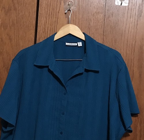 Women’s Croft & Barrow Size 3X 26/28 Top Shirt Blouse Blue Button Down Collar - Foto 3 di 6
