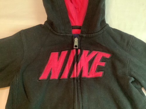 Nike Zip Up Sweater Jacket Hoodie Girls Black And Pink Size 6M 5-6 Yr Old Box N - Picture 2 of 9