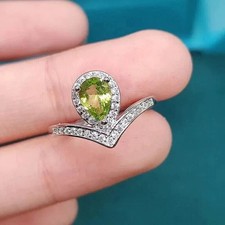 2CT Pear Lab Created Green Peridot Women's Wedding Ring 14K White Gold Plated