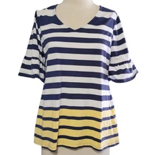 Charter Club Blue Yellow and White Top Size Small 