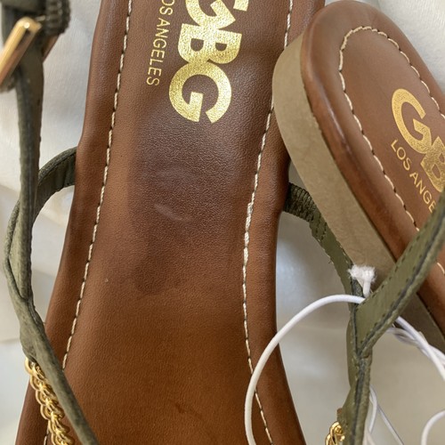 Sandali donna G By Guess TG8,5 bassi pelle verde tono oro catena cinturini fibbia - Foto 17 di 18