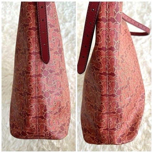 Celine Tote Bag Salky Leather 2Way Red Carrier Pattern Crossbody - Picture 4 of 19