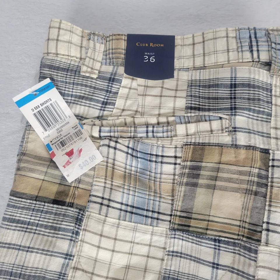 2 pares de pantalones cortos Club Room para hombre talla 36 vintage a cuadros verde/azul y marrón/azul Foto 4 de 4