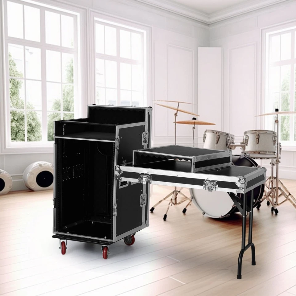 16U DJ Flight Case Rack w/ Tilted Mixer Stand, Work Table,Foam Drawer, Road Case - Image 3 of 4