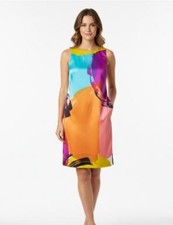 Ann Taylor Dress 6 Petite Sleeveless Shift Satin Colorful Abstract Party Event