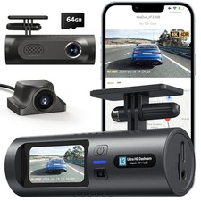 4K Dual Dash Cam Front  Rear with GPS, WiFi, Night Vision  64GB Card