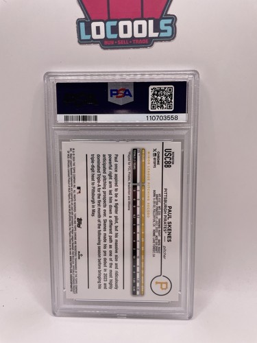 Tarjeta de novato Paul Skenes Pirates 2024 Topps cromo refractor UPD USC88 PSA 9 - Imagen 2 de 4
