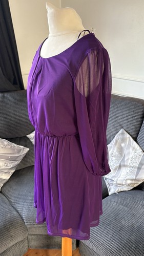ladies uk size 10 dark purple dress sheer arms mini bnwt - Picture 10 of 14