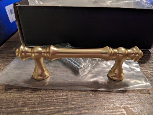 10 Pack 3 Inch Hole Centers Brushed Brass Cabinet Handles, Gold Drawer Pulls