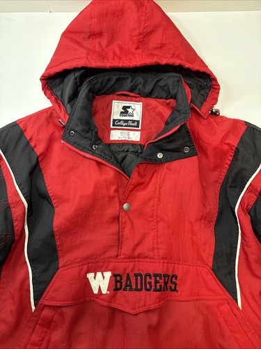 Pullover vintage Starter Wisconsin Badgers 1/2 cremallera chaqueta con capucha para hombre XL - Imagen 5 de 9