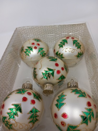 Vtg Martha Stewart Glass Ornament Lot 5 Tree Holly Berry Ornate Gold Tone Box 3" - Picture 13 of 16