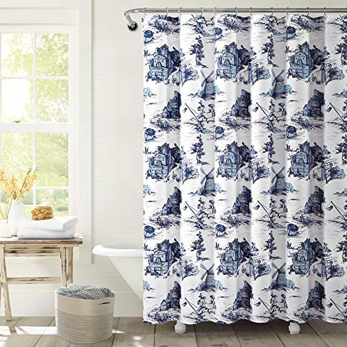 French Country Toile Shower Curtain, 72" x 72", White & Blue