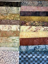 Batik cotton fabric Lot of 20 fat eighths scraps 9" x 21" earth tones