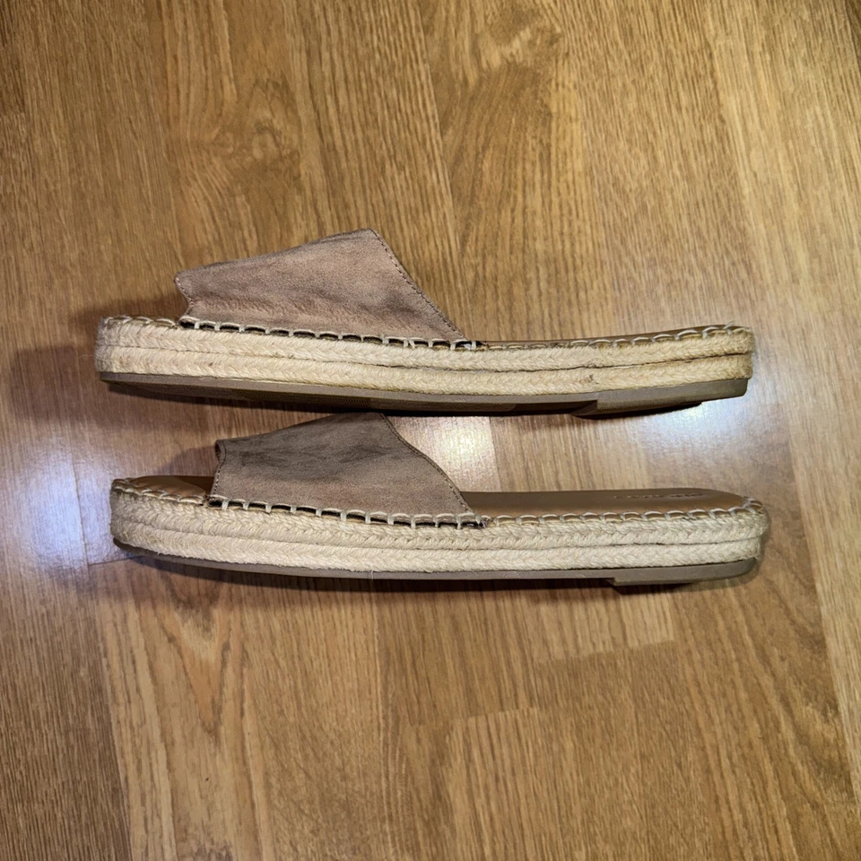 Antigua alpargata azul marino plana para mujer 10 imitación gamuza punta abierta mulas sin cordones playa Foto 4 de 4